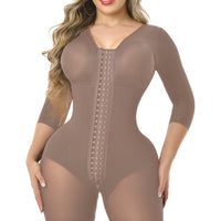 FS9563 FAJA SHORT CON MANGAS Y BRASIER DOBLE TALLA CON 3 NIVELES DE AJUSTE EN BROCHES REALCE BOOTYLOVE