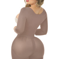 FS9574 FAJA SHORT CON MANGAS DOBLE TALLA CON 3 NIVELES DE AJUSTE EN BROCHES REALCE BOOTYLOVE